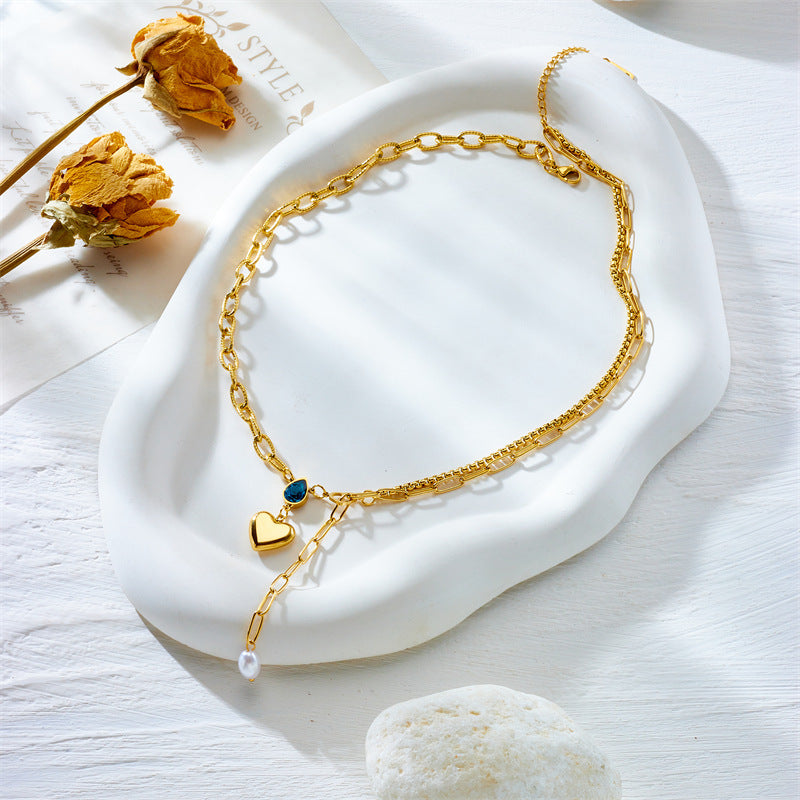 Niche High-grade Pearl Heart Pendant Zircon Necklace Brand: aeac