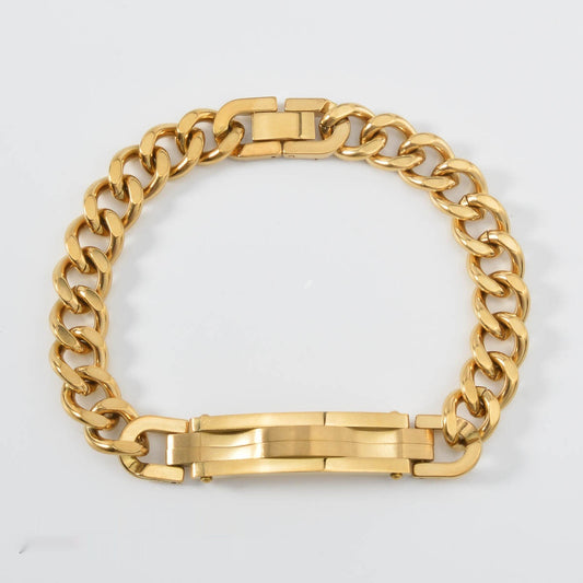 Machinelike Gold Mens Bracelet With A Curved Plate And Mesh Designstylish Hip-hop Wristband Brand: aeac