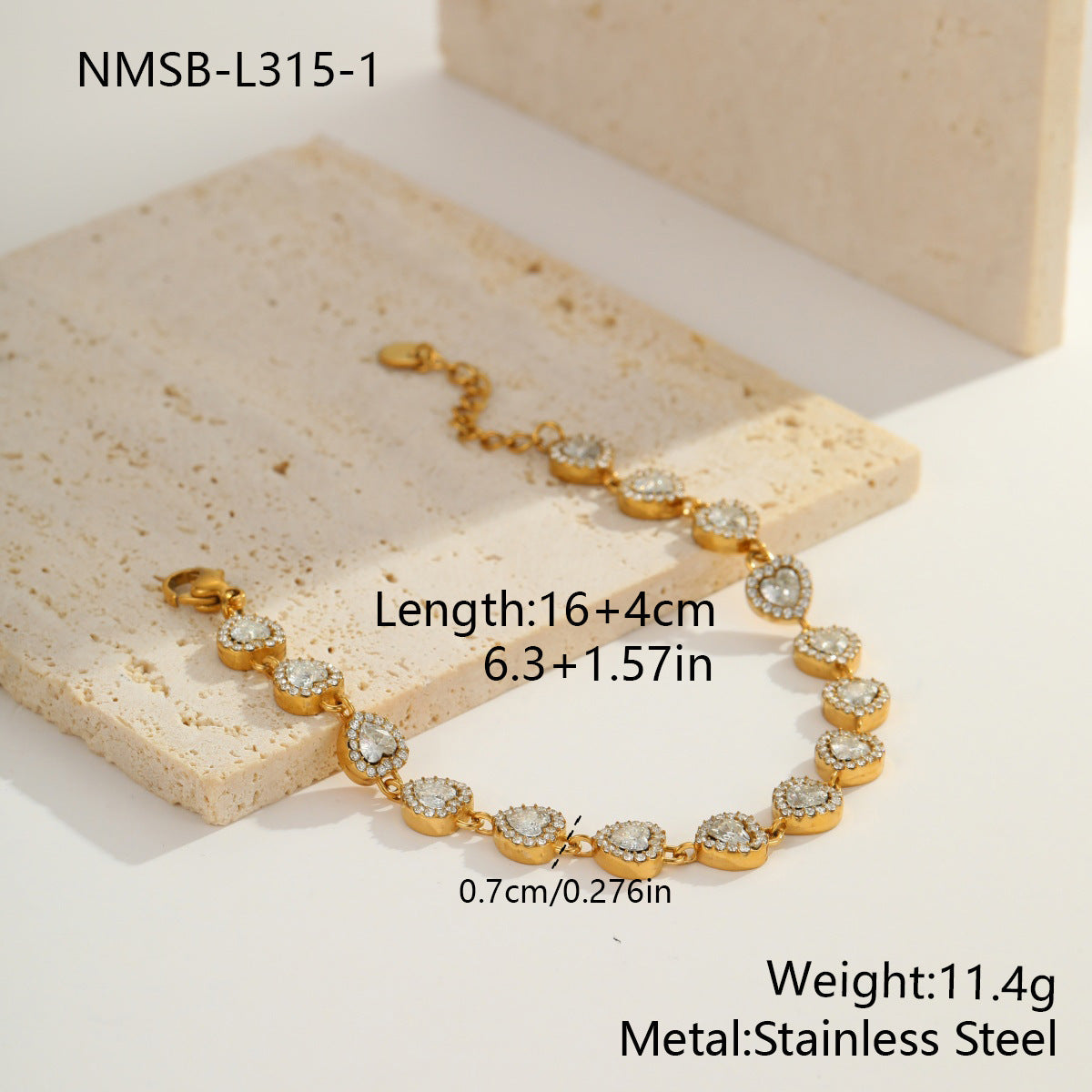 Color-Protecting Stainless Steel Round Heart Zircon Bracelet Brand: aeac