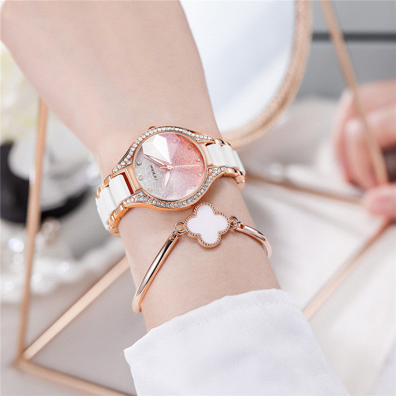 Womens Starry Sky Luxury Timepiece Diamond-Encrusted Gradient Glittering Powder Bracelet Watch Brand: aeac