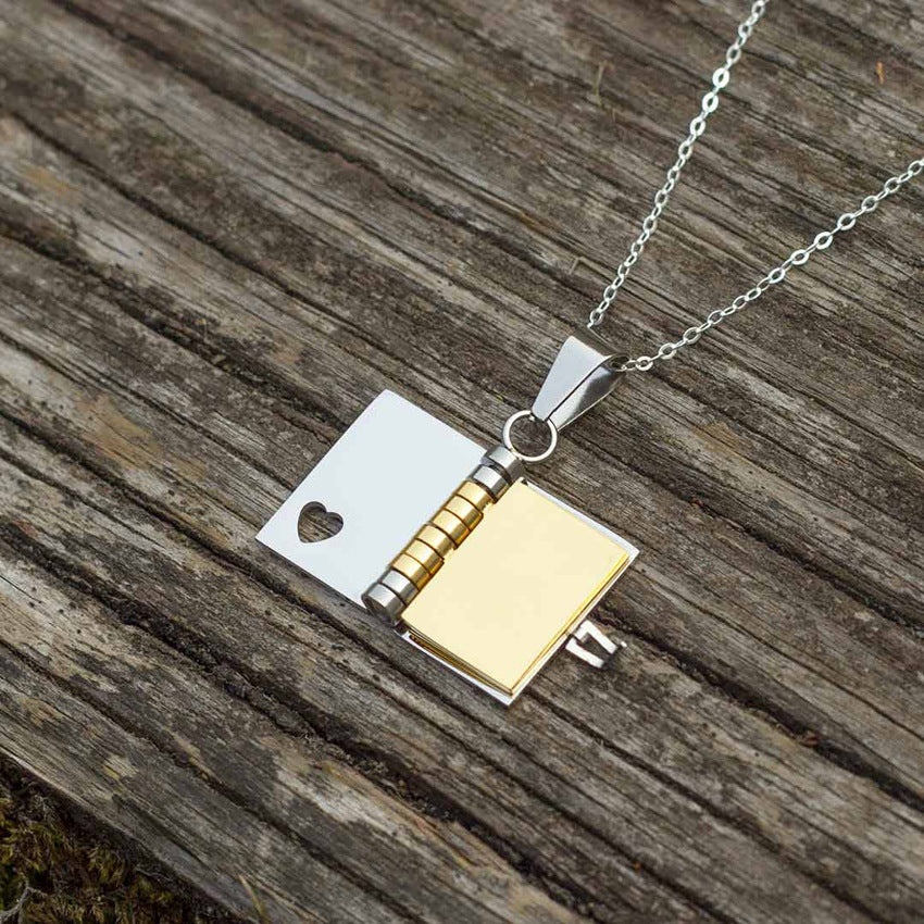 Stainless Steel Couple Love Open And Close Book Necklace Brand: aeac