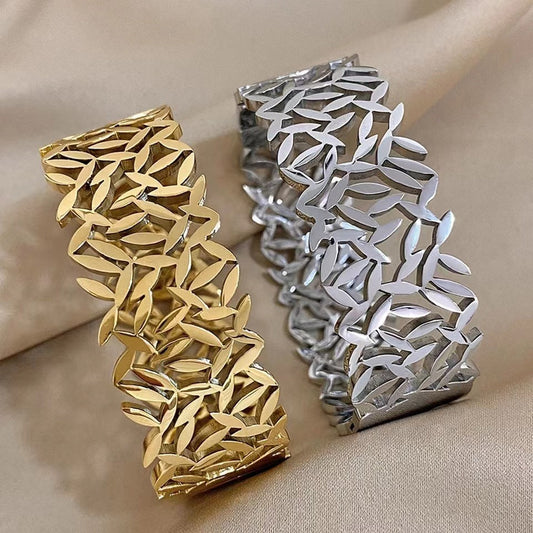 Creative Trend Wide Version Hollow Leaves Couples Openings Bracelet Jewelry Brand: aeac