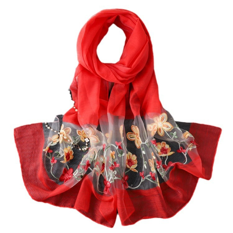 Elegant Versatile Embroidered Silk Scarf For Women Thin Brand: aeac