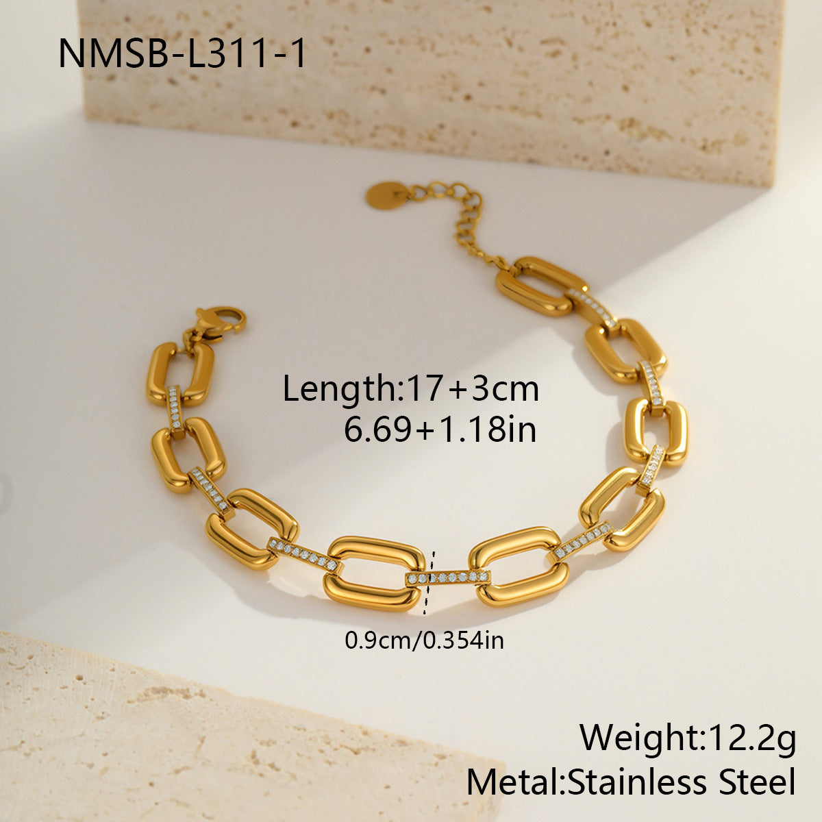 Color-Protecting Stainless Steel Round Heart Zircon Bracelet Brand: aeac
