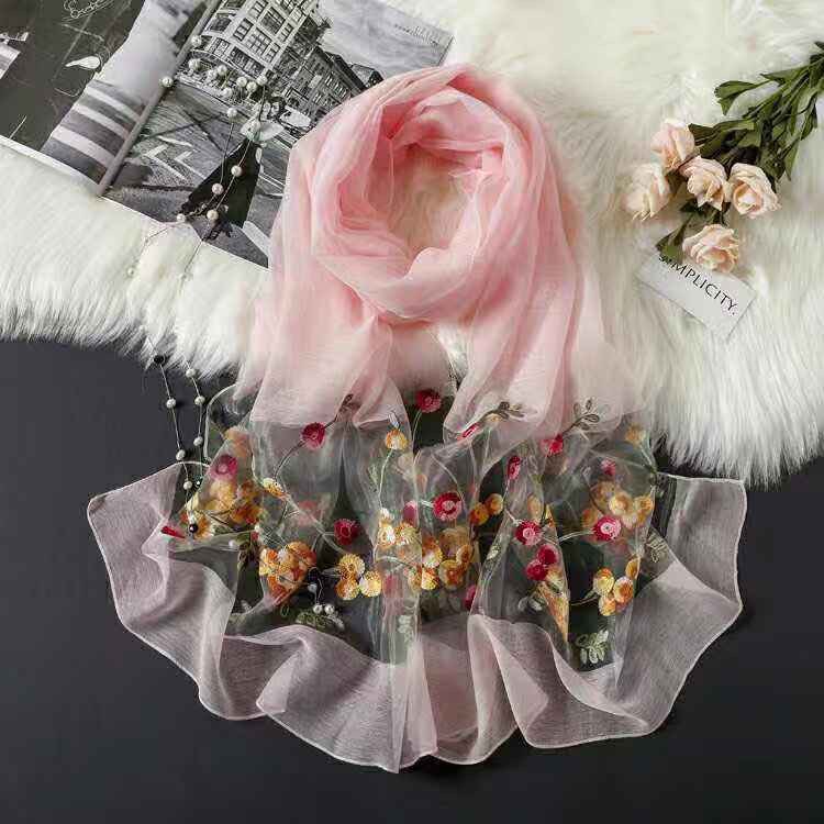 Elegant Versatile Embroidered Silk Scarf For Women Thin Brand: aeac