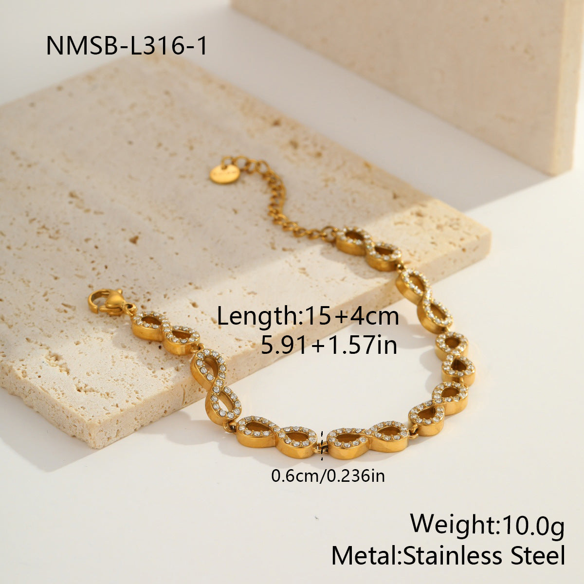 Color-Protecting Stainless Steel Round Heart Zircon Bracelet Brand: aeac