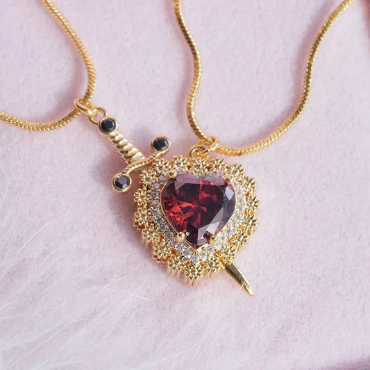 Heart Dagger Couple Necklace – Gothic Punk Red Rhinestone Gift Brand: aeac