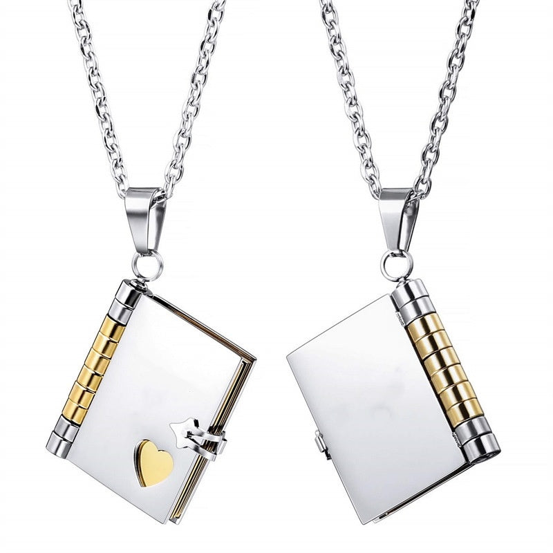 Stainless Steel Couple Book Pendant Necklace With Love Brand: aeac