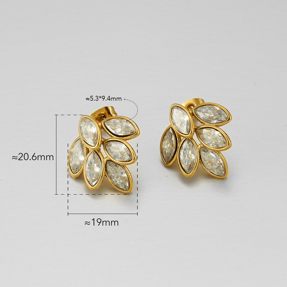 European And American Full Diamond Dripping Oil 6 Leaves Gold Ear-ring Clip Brand: aeac