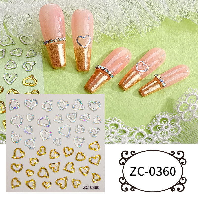 Semi-Transparent Heart-shaped Gold-Stamped Embossed Nail Stickers Brand: aeac