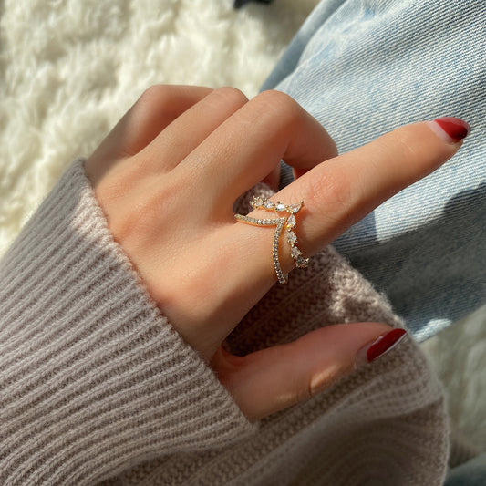 Exquisite Double-layer Light Luxury Opening Adjustable Heart-shaped Full Diamond Female Ring