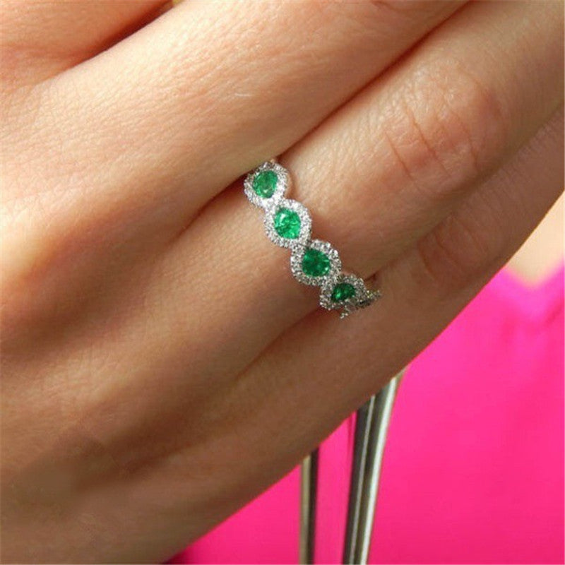 New micro-set ruby engagement ring Europe and the new grandmother green zircon strip Brand: aeac