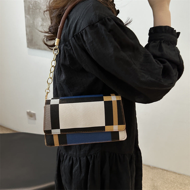 One-shoulder Portable Underarm Flow Color Contrast Patchwork Small Square Bag Brand: aeac