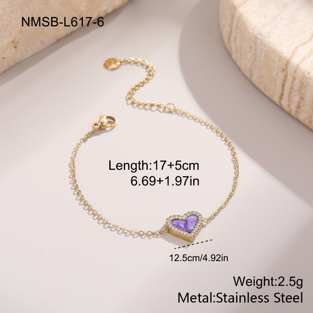 Stainless Steel Retro Micro-Set Diamond Heart Bracelet Brand: aeac