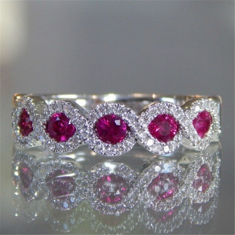New micro-set ruby engagement ring Europe and the new grandmother green zircon strip Brand: aeac