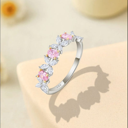 S925 Sterling Silver Pink And White Zircon Niche Fashion Light Luxury Instagram-Style Women's Ring Brand: aeac