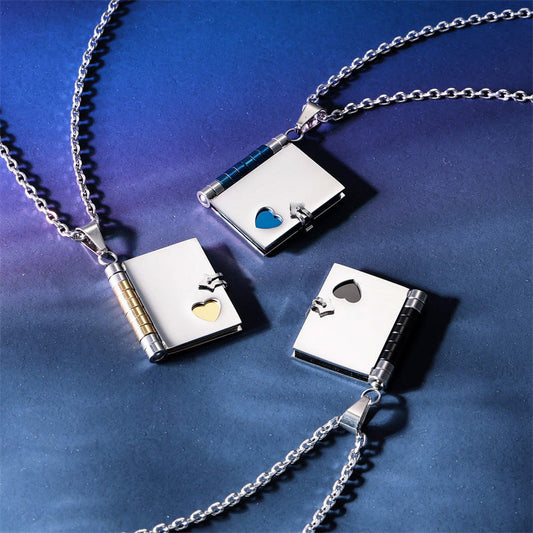 Stainless Steel Couple Book Pendant Necklace With Love Brand: aeac