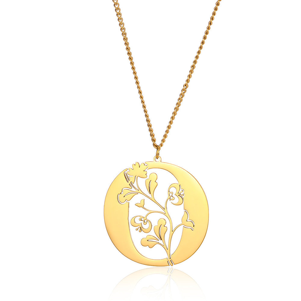Stainless Steel 26 English Flower Letter Necklace Brand: aeac