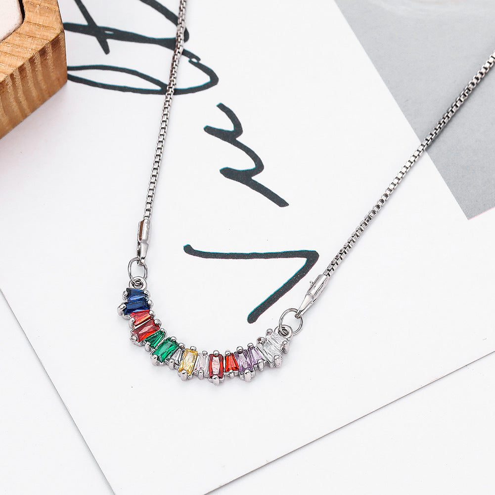 Geometric Round Rainbow Color Diamond Necklace Brand: aeac