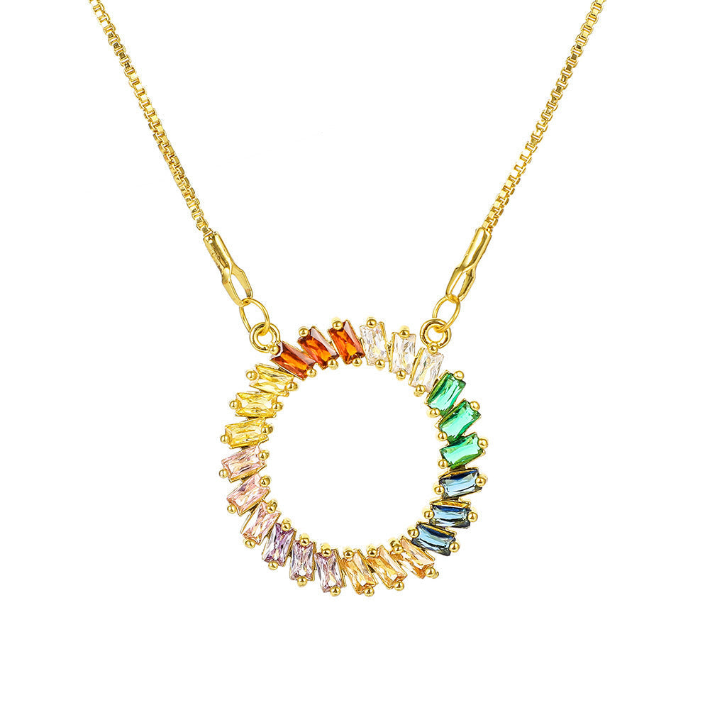 Geometric Round Rainbow Color Diamond Necklace Brand: aeac