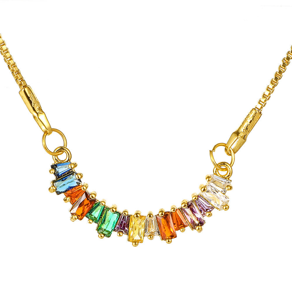 Geometric Round Rainbow Color Diamond Necklace Brand: aeac
