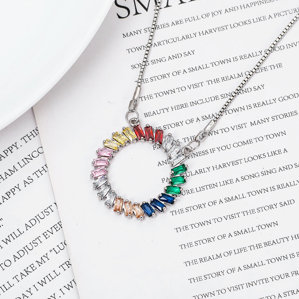 Geometric Round Rainbow Color Diamond Necklace Brand: aeac