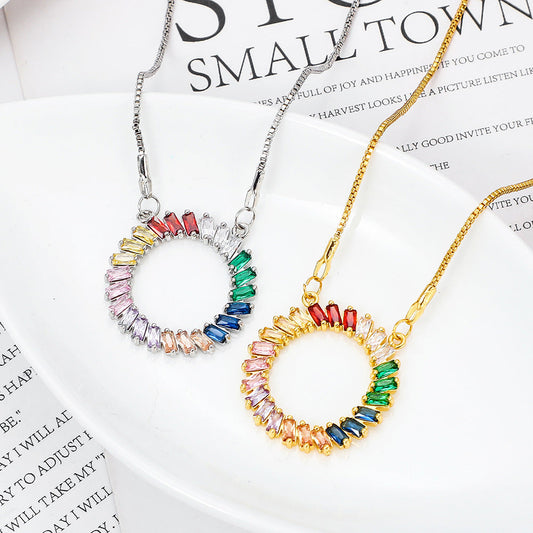 Geometric Round Rainbow Color Diamond Necklace Brand: aeac