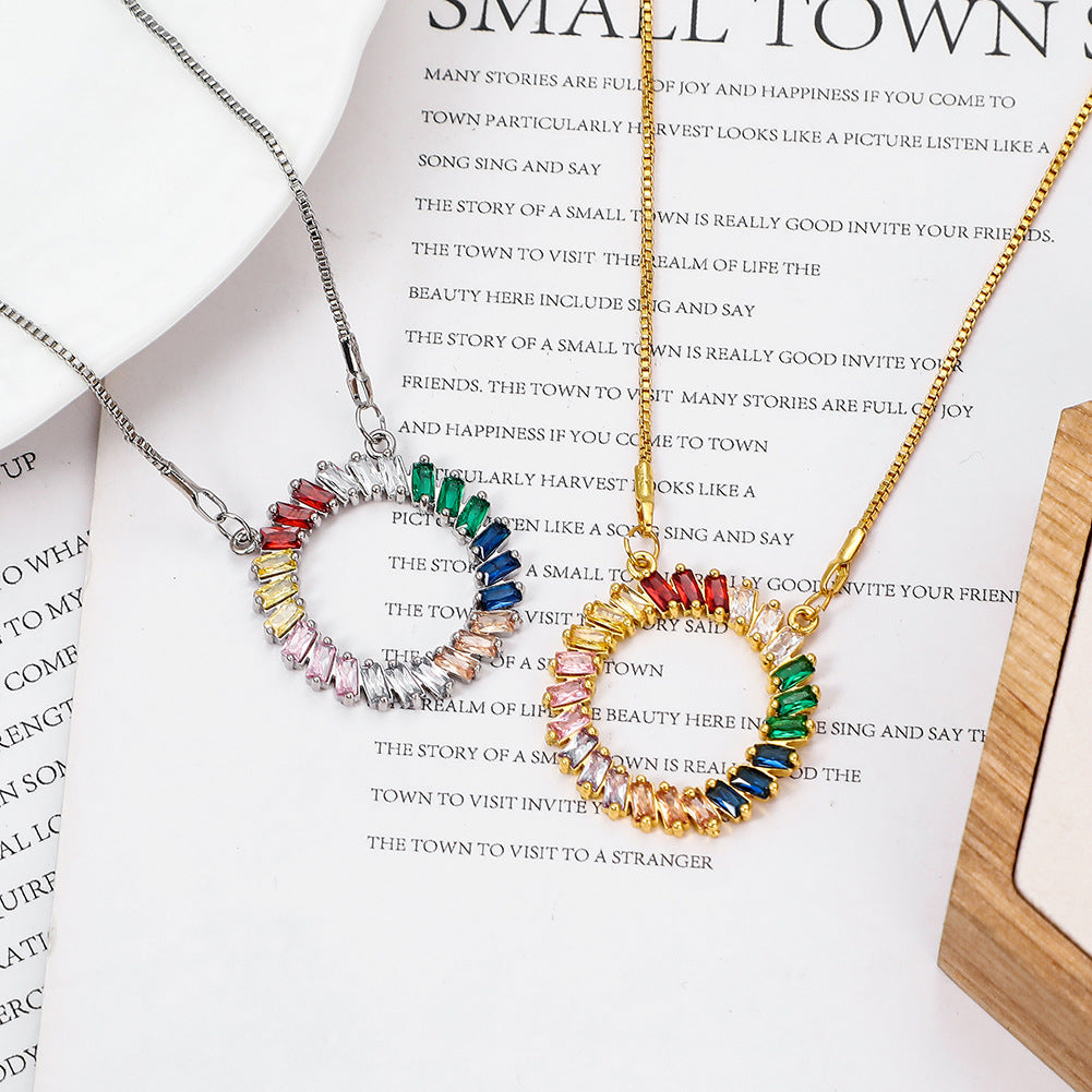 Geometric Round Rainbow Color Diamond Necklace Brand: aeac