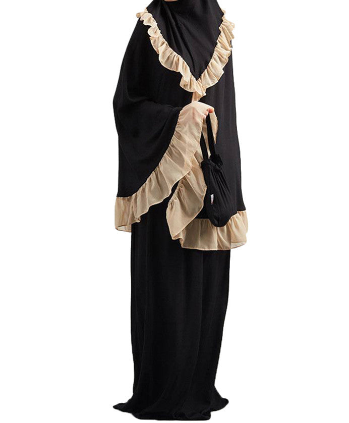 Muslim Kids Ramadan Girls Long Sleeve Dress Hijab Abaya Robe Arab Dubai Children Kaftan Headscarf Islamic Kids c Brand: aeac