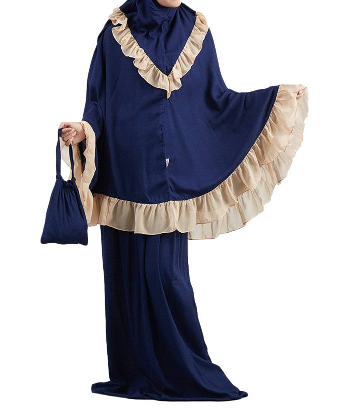 Muslim Kids Ramadan Girls Long Sleeve Dress Hijab Abaya Robe Arab Dubai Children Kaftan Headscarf Islamic Kids c Brand: aeac