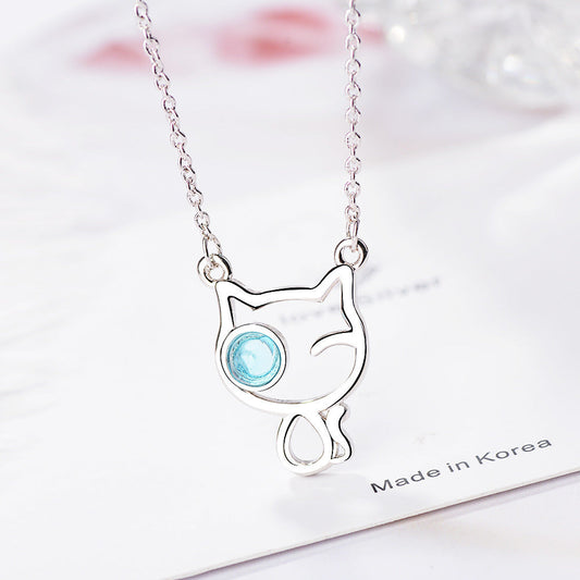 Fashion Cat Blue Crystal Necklace Brand: aeac