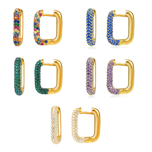 S925 Silver Single Fashion Micro-Inlaid Zircon Earrings Geometric Square Earrings Personality Trendy Simple Female Earrings Brand: aeac