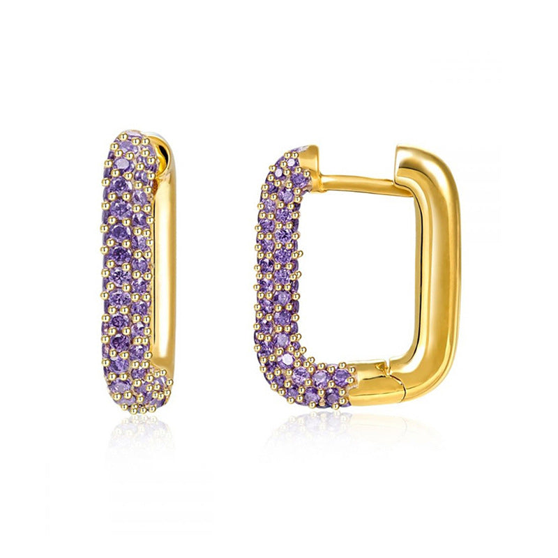 S925 Silver Single Fashion Micro-Inlaid Zircon Earrings Geometric Square Earrings Personality Trendy Simple Female Earrings Brand: aeac