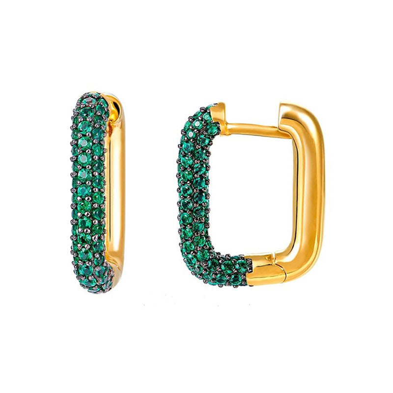 S925 Silver Single Fashion Micro-Inlaid Zircon Earrings Geometric Square Earrings Personality Trendy Simple Female Earrings Brand: aeac