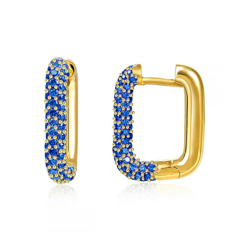 S925 Silver Single Fashion Micro-Inlaid Zircon Earrings Geometric Square Earrings Personality Trendy Simple Female Earrings Brand: aeac