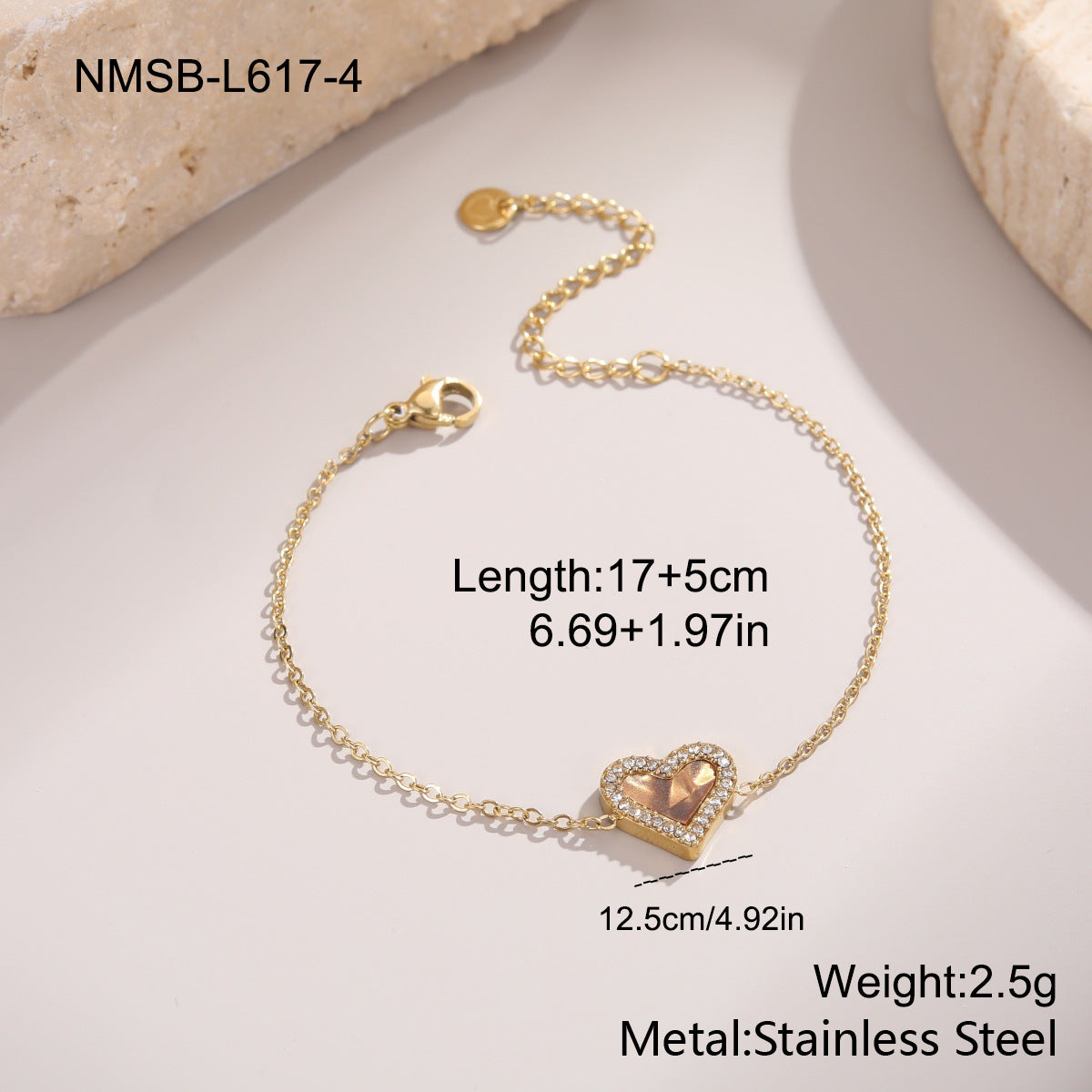 Stainless Steel Retro Micro-Set Diamond Heart Bracelet Brand: aeac