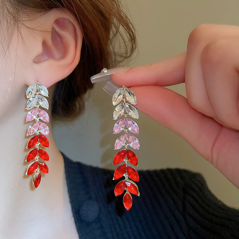 Gradient Color Tassel Wheat Long Earrings Women Brand: aeac
