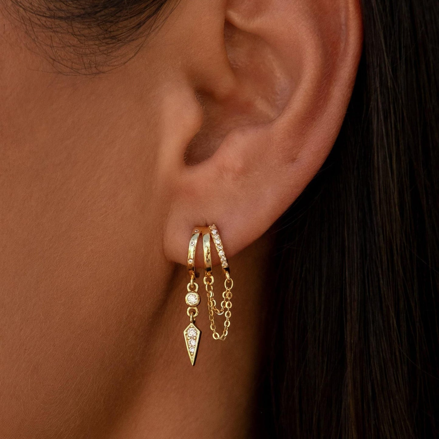 Brass Genuine Gold Electroplated Chain Tassel Ear Ring Brand: aeac