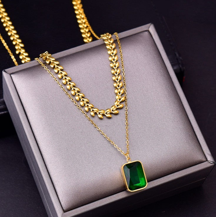 Women's Emerald Double-layer Wheat Lvzuan Necklace Earrings Brand: aeac