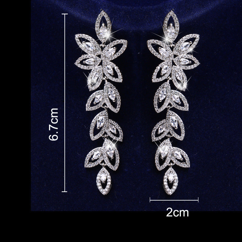 Long Leaves Zircon Earrings Female Aesthetic Brand: aeac