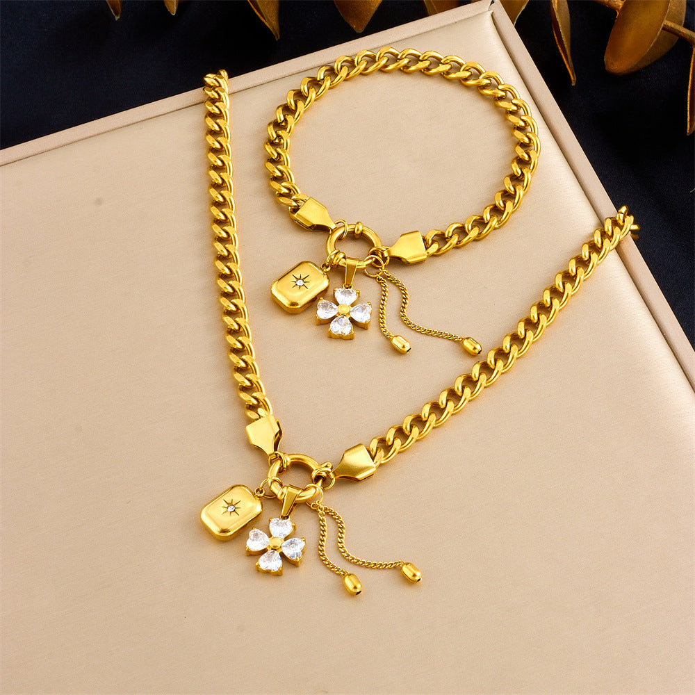 Tassel Stainless Steel Bracelet And Necklace Set Trendy Jewelry Brand: aeac
