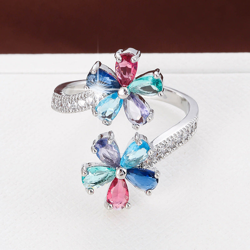 Fashion Color Zircon Flower Shape Ring Brand: aeac