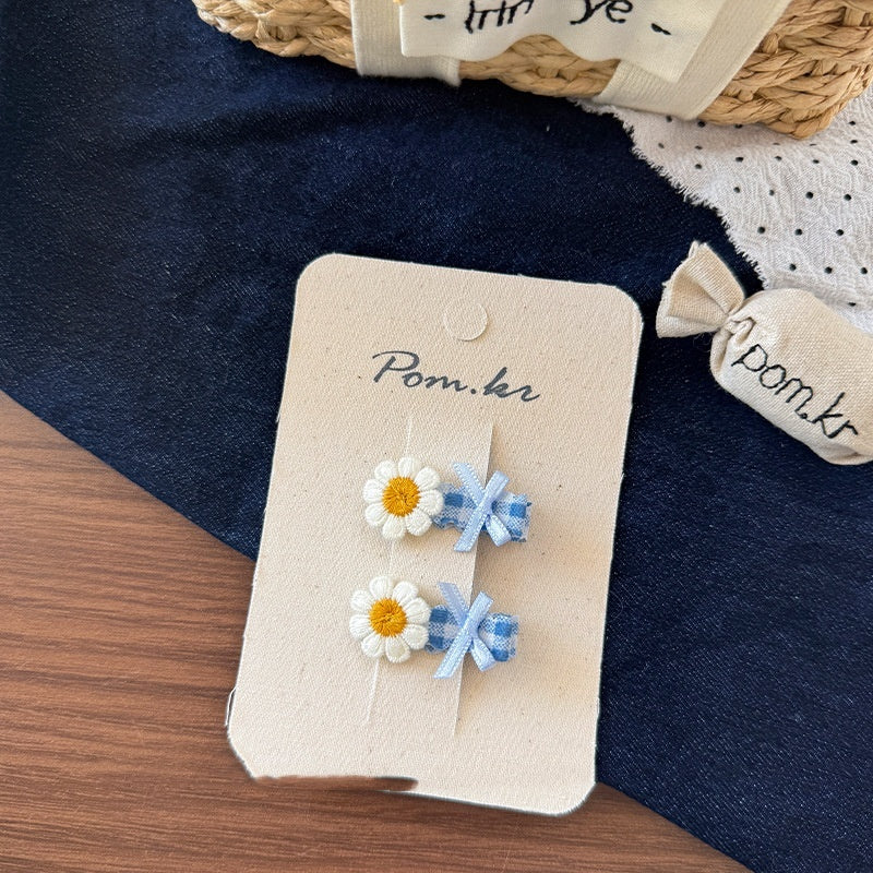 New Children's Denim Handmade Flower Polka Dot Bow Barrettes Brand: aeac