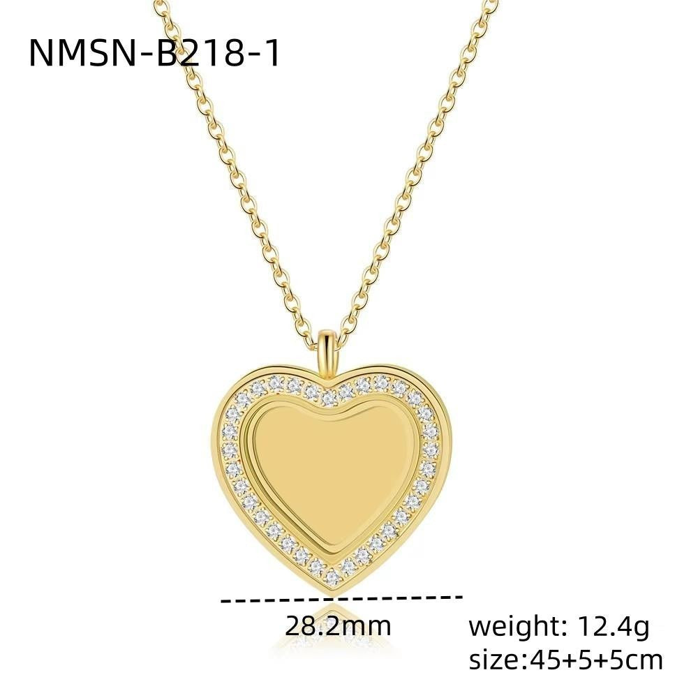 Geometric Circular Heart-shaped Diamond Inlaid Titanium Steel Necklace Brand: aeac