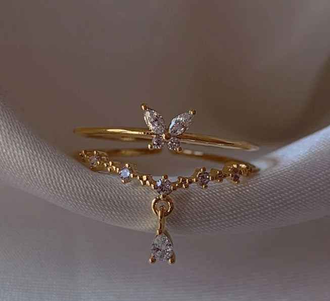 Retro Pink Heart Butterfly Flower Ring – Cute Multi-Element Open Design Brand: aeac