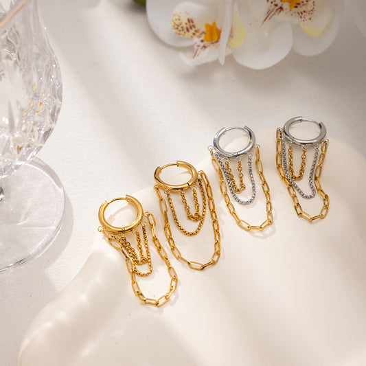 Sleek Stylish Stainless Steel Earrings With A Chic Tassel Design Brand: aeac