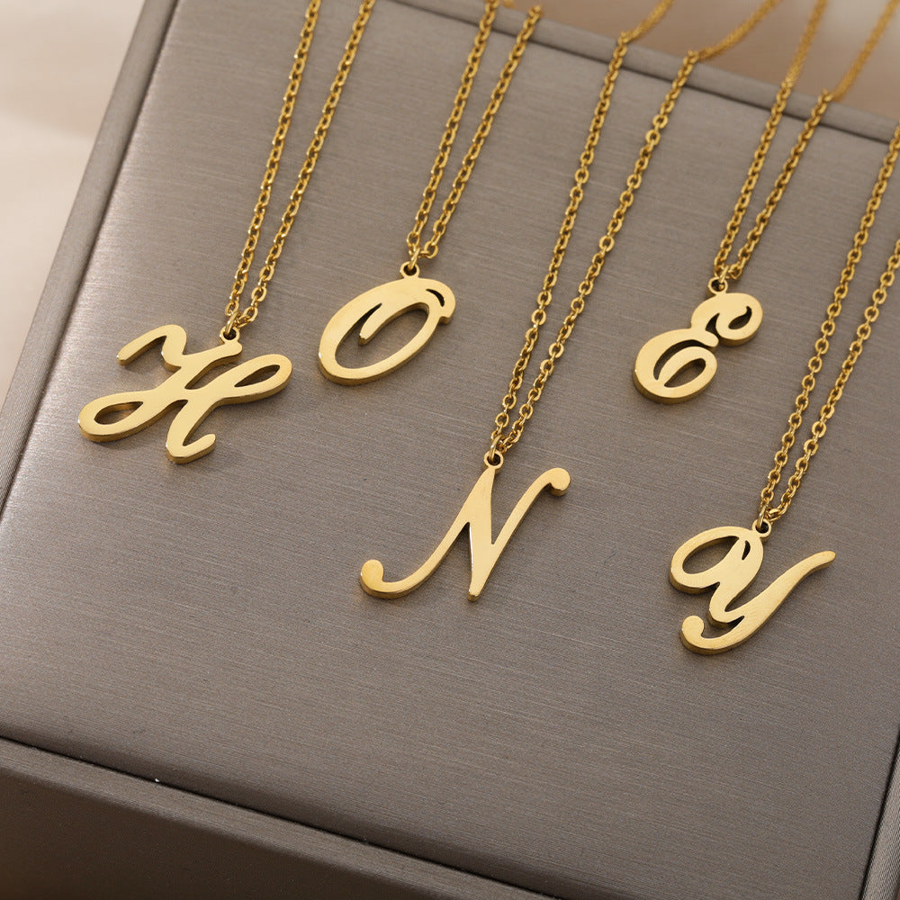 Stainless Steel 26 English Letter Necklace Brand: aeac