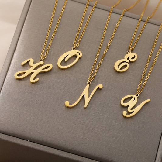 Stainless Steel 26 English Letter Necklace Brand: aeac