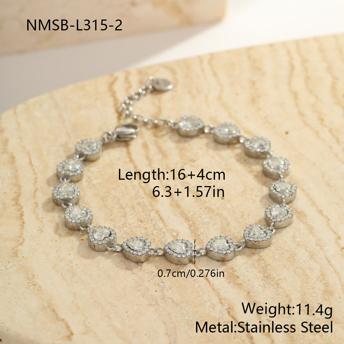 Color-Protecting Stainless Steel Round Heart Zircon Bracelet Brand: aeac