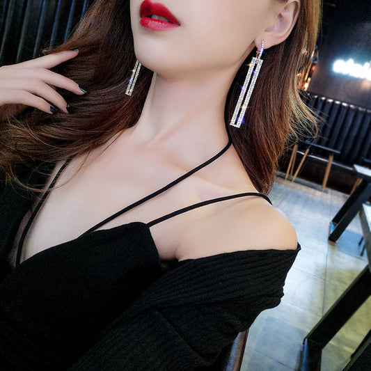 Long square hypoallergenic diamond earrings Brand: aeac